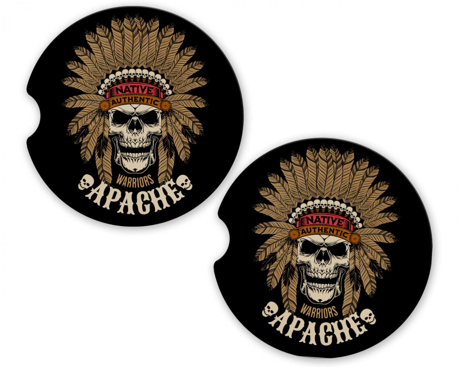 Skulls Native Warrior Sandstone Car Cup Holder Coaster Set