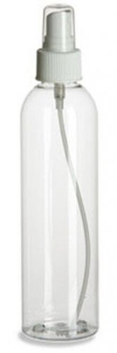 Empty 8oz Clear Plastic Spray Mist Bottle w/ White Atomizer And Extra Disc Cap