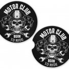 Skulls Motor Club Born To Ride Sandstone Car Cup Holder Coaster Set