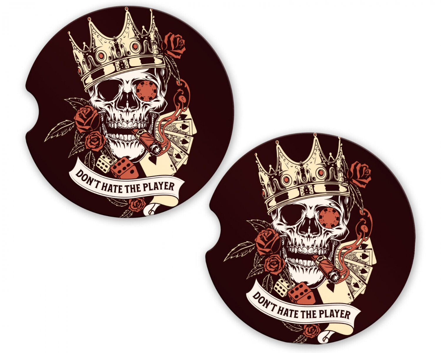 Skulls Player Sandstone Car Cup Holder Coaster Set
