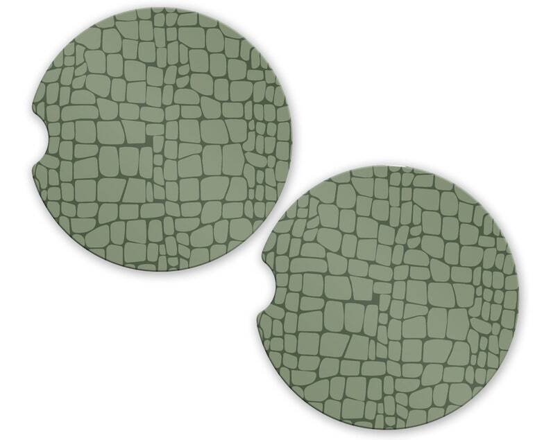 Alligator Safari Animal Print Pattern  Sandstone Car Cup Holder Coaster Set Gift