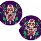 Skulls Love And Roses Sandstone Car Cup Holder Coaster Set
