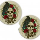 Skulls Raven Sandstone Car Cup Holder Coaster Set