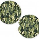 Green Camo Camouflage Military Sandstone Car Cup Holder Coaster Set