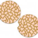 Tan Pink Cheetah Safari Animal Print Sandstone Car Cup Holder Coaster Set Gift