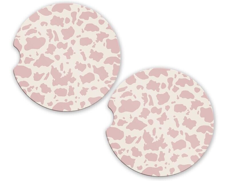 Pink Cow Hide Pattern Animal Print Sandstone Car Cup Holder Coaster Set Gift