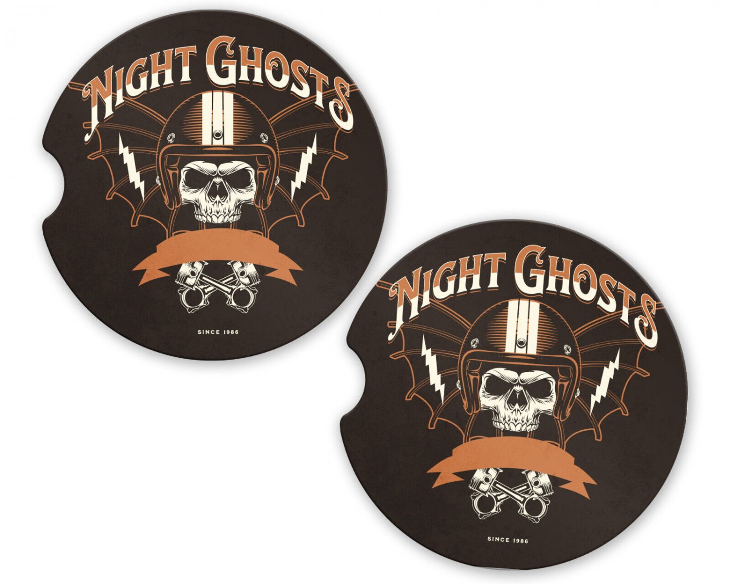 Skulls Night Ghost Sandstone Car Cup Holder Coaster Set
