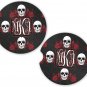 Black Red Flames Skulls Monogram  | Set of 2 Coasters Car Gift Cup Holders