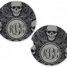 Gray Sugar Skulls Monogram  | Set of 2 Coasters Car Gift Cup Holders