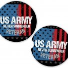 Army Veteran Never Surrender Set of 2 Coaster Set of 2 Coasters Car Cup Holder