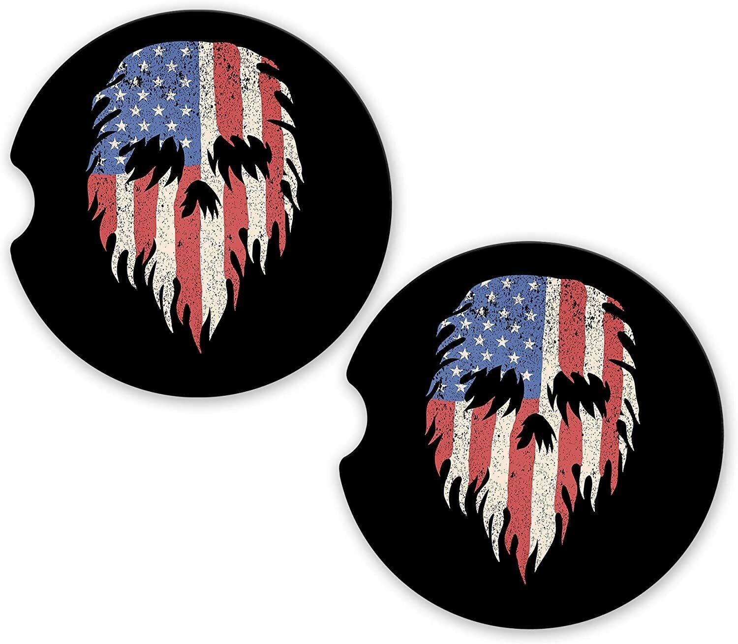 USA American Flag Skull USA Torn Flag Set of 2 Coasters Car Cup Holder