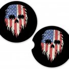USA American Flag Skull USA Torn Flag Set of 2 Coasters Car Cup Holder