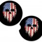 USA American Flag Skull USA Torn Flag Set of 2 Coasters Car Cup Holder