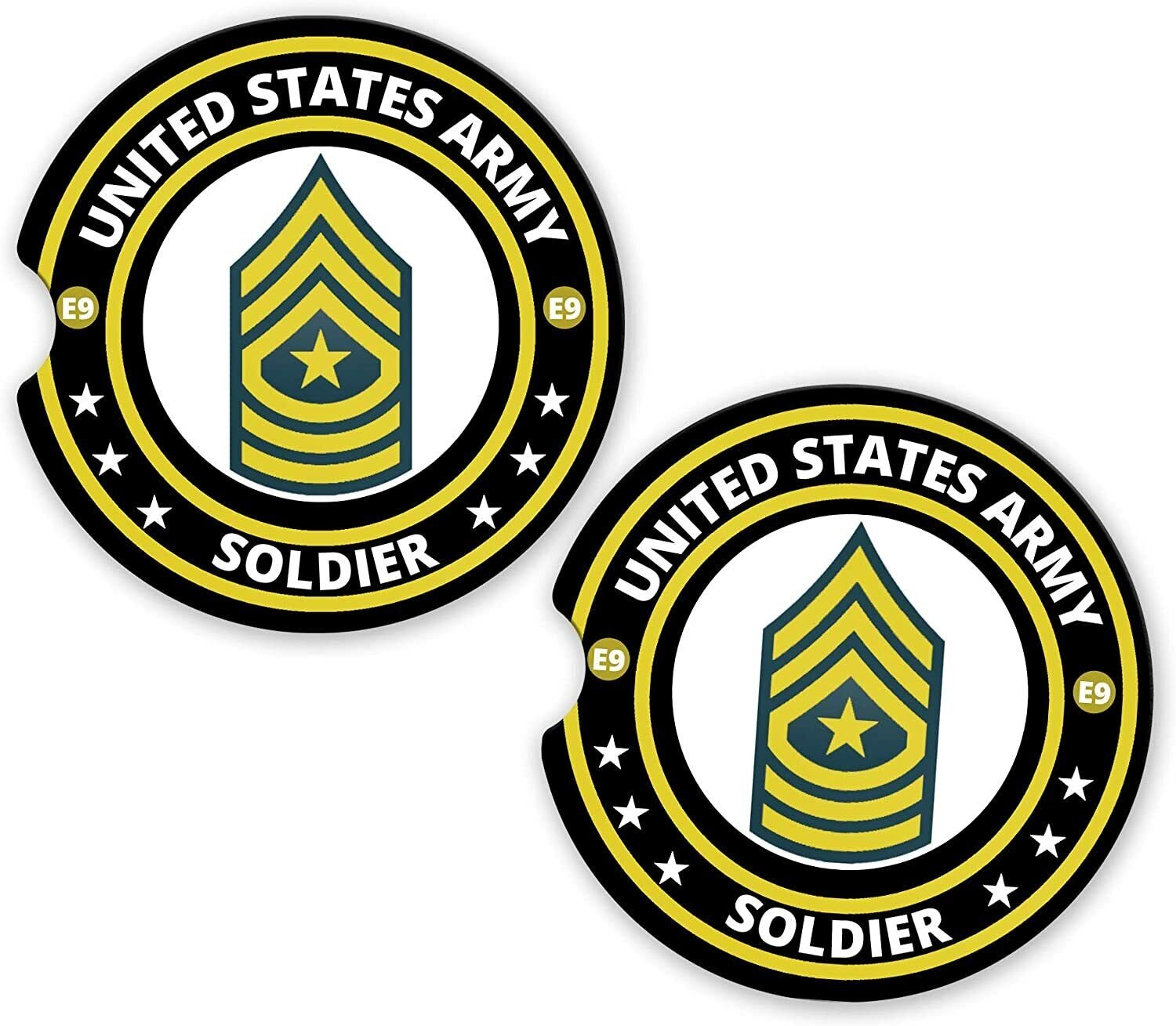 Army Soldier E9 SGT Major Set of 2 Coaster Set of 2 Coaster Car Cup Holder