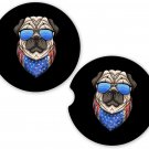 USA American Flag Pug Eye Glasses Set of 2 Coasters Car Cup Holder