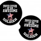 US Army Military Veteran Proud Cousin Set of 2 Coasters Car Cup Holder