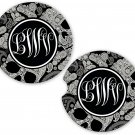 Black Sugar Skulls Monogram  | Set of 2 Coasters Car Gift Cup Holders
