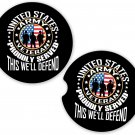 US Army Military Veteran Defend Set of 2 Coasters Car Cup Holder