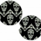 Black Damask Sugar Skulls  | Set of 2 Matching Coasters Car Gift Cup Holders