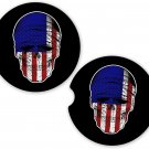 USA American Flag Skull Bandana Set of 2 Coasters Car Cup Holder