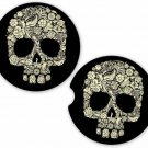 Floral Skulls Sugar Skulls  | Set of 2 Matching Coasters Car Gift Cup Holders