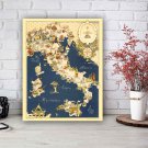 Vintage Italy Food Map,  Italian Gifts, Kitchen Wall Decor