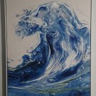 OCEAN BLUE WAVE WALL PAINTING 31X41 WHITE PLASTIC FRAME