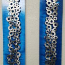 Abstract Metal Wall Art Sculpture Contemporary Blue/Silver 30" X 6" X 2"