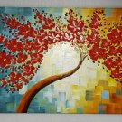 24x48 Oil Painting On Canvas Abstract Red Tree Texture Flowers Hand Painted