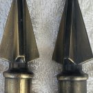 LOT OF 2 ANTIQUE BRASS COLORED SPEAR DIAMOND SHAPE CURTAIN ROD FINIALS