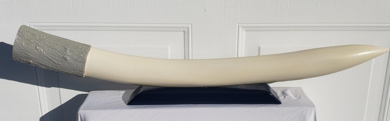 REALISM FAUX ART ELEPHANT TUSK WOOD XLARGE 40" HEAVY 9 1/2 LB WOOD CARVING