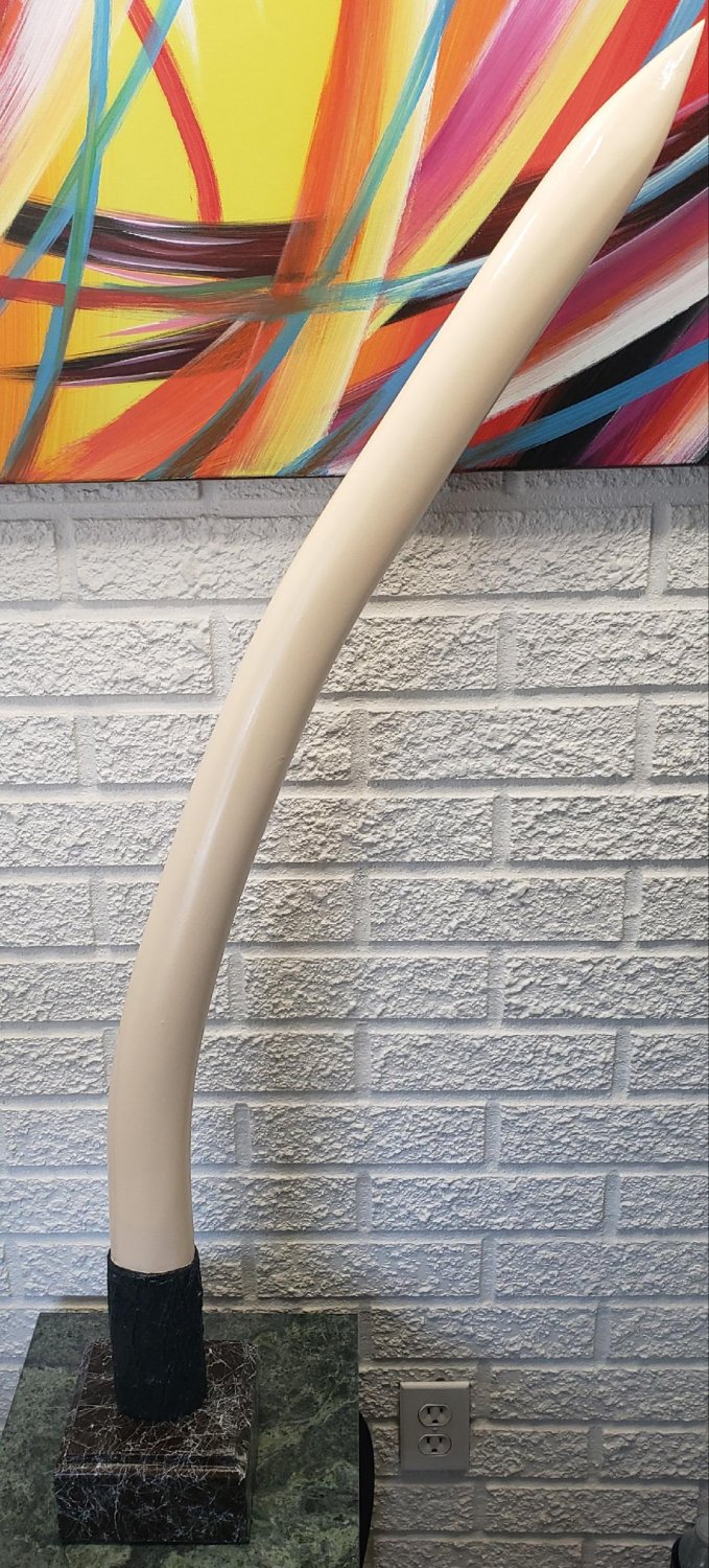 REALISM FAUX ART ELEPHANT TUSK WOOD XLARGE 42" HEAVY 7LB CARVING MARBLE LOOK BASE