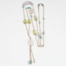 Boheme Pastel Long Necklace, Rose Gold Plated 925 Silver, Aquamarines, Rose Quartz and Lemon Quartz