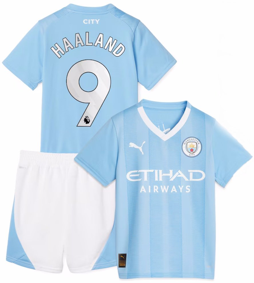 Kids HAALAND #9 Manchester City Home Shirt Jersey Kit 23-24 Youth ...