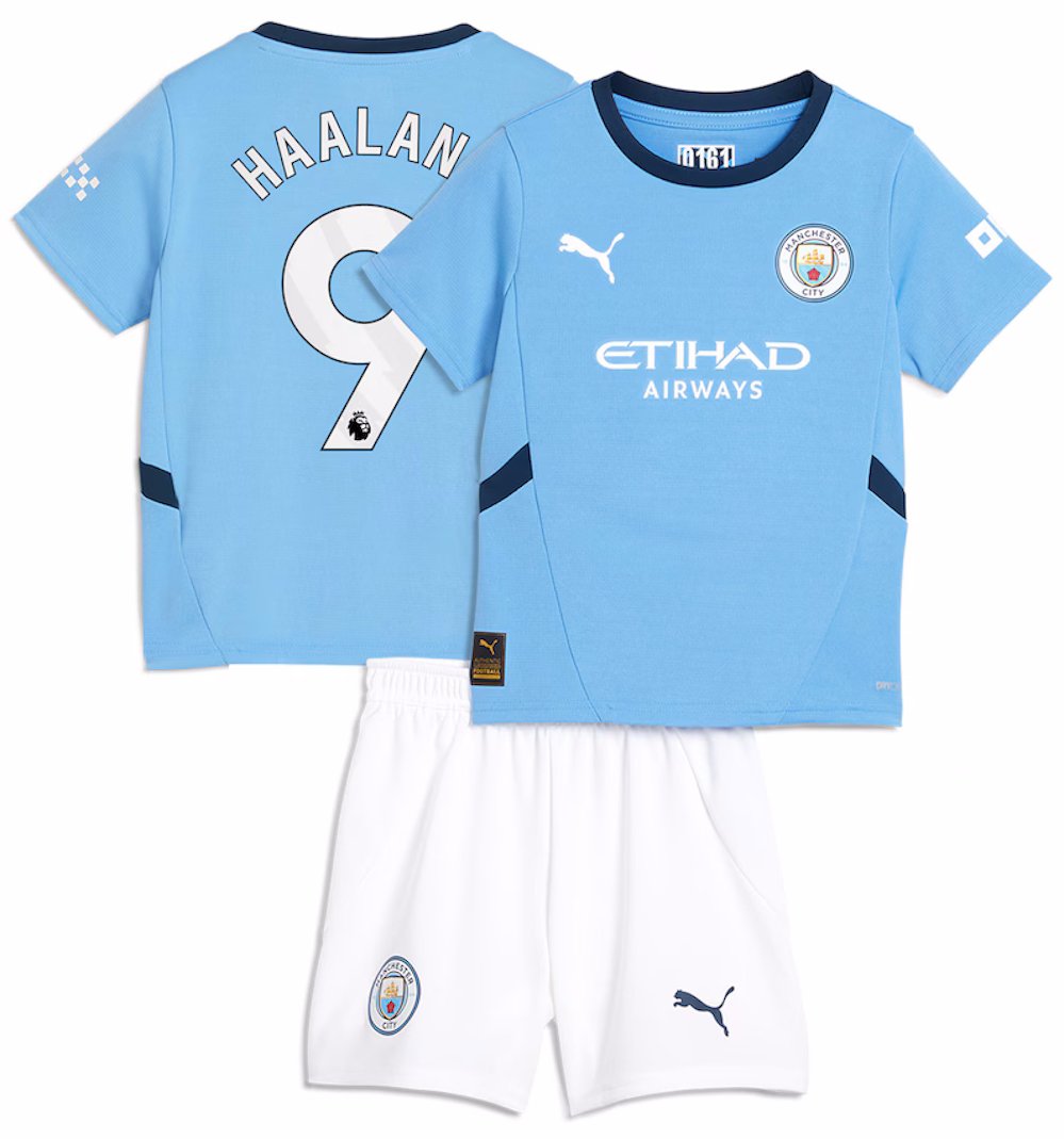 Kids HAALAND #9 Manchester City Home Shirt Jersey Kit 24-25 Youth Soccer Football 2024-2025
