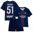 Kids PACHO #51 Paris Saint Germain Home Shirt Jersey Kit 25-26 Youth Soccer Football 2025-2026