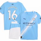 Kids RODRIGO #16 Manchester City Home Shirt Jersey Kit 25-26 Youth Soccer Football 2025-2026