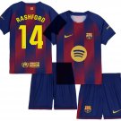 Kids RASHFORD #14 Barcelona Home Shirt Jersey Kit 25-26 Youth Soccer Football 2025-2026