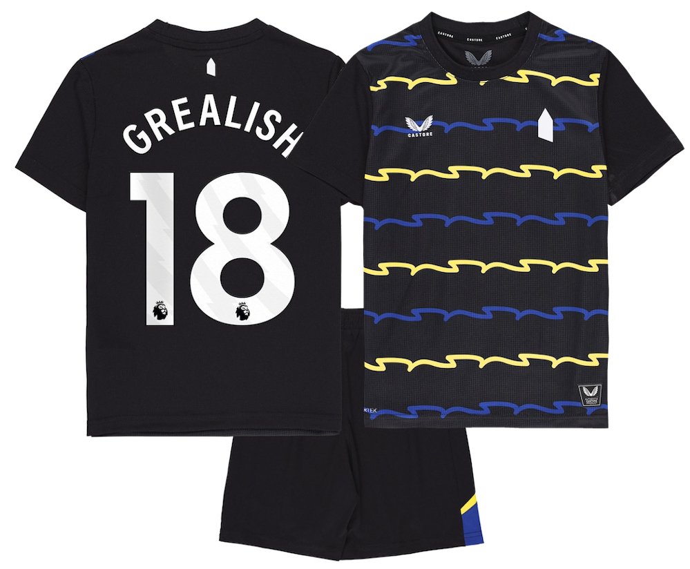 Kids GREALISH #18 Everton 3rd Third Shirt Jersey Kit 25-26 Youth Soccer Football 2025-2026