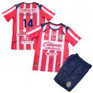 Kids CHICHARITO #14 Chivas Guadalajara Home Shirt Jersey Kit 25-26 Youth Soccer Football 2025-2026