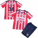 Kids HORMIGA #34 Chivas Guadalajara Home Shirt Jersey Kit 25-26 Youth Soccer Football 2025-2026