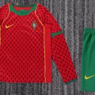 Kids Retro Portugal Home Classic Long Sleeve Jersey Kit 04 Youth Soccer Football 2004