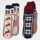 Muk Luks Socks 2 pairs fuzzy cozy cabin snowflake deer navy blue white red