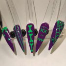 Purple & green Halloween stiletto press on nail set