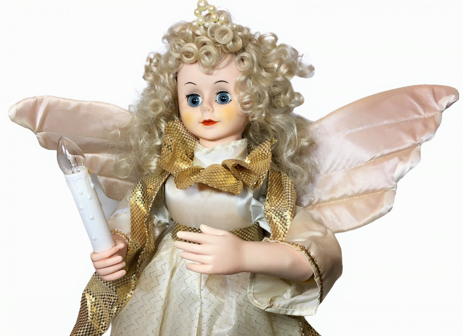 White Angel Animated Holiday Figure & Lighted Candle Pearl