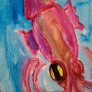 Red Squid - Watercolor Crayons on Paper