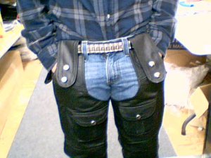 Black Leather Motorcycle Chaps, New Design, Size XS Extra Small