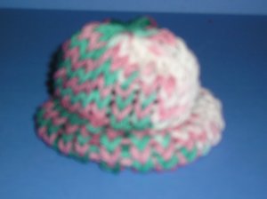 Green-Pink-White varigated Knit Cap Hat Sock Monkey doll Handmade