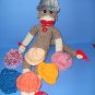 Green-Pink-White varigated Knit Cap Hat Sock Monkey doll Handmade