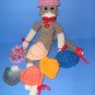 Pink poofy Knit cap Hat Sock Monkey or Doll Handmade NEW!